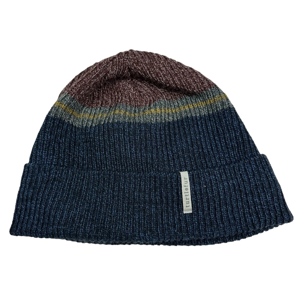 Turtlefur Acrylic Wool Knit Fleece Lined Striped Folded Hem Comfy Winter Hat OS